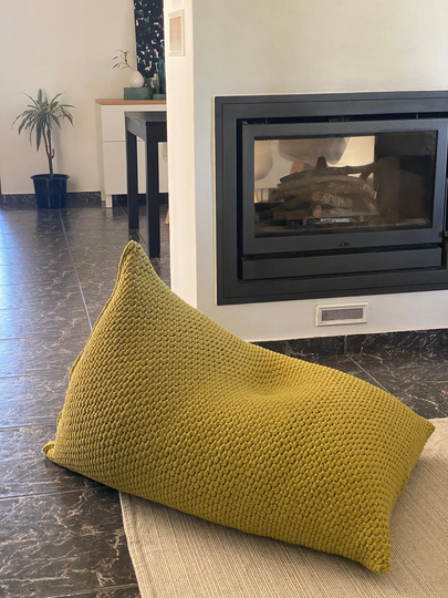 Knitted Bean Bag Chair, Lounger Floor Pillow, Large Kids Cushions, Playroom Sitzack, Modern Teens Room Decor