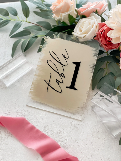 Acrylic Table Numbers, 5"x7" With Stands, Seating Arrangement, Modern Decor, Clear, Frosted, Painted Back, Custom, Script - Daisy