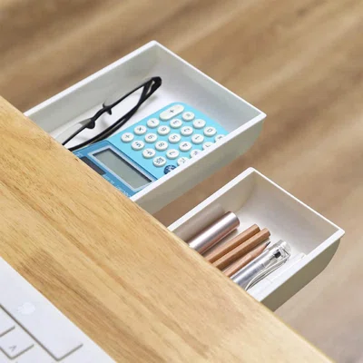 2 PCS Under Desk Drawer Organizer Storage, Self-Stick Pop-Up Hanging Pencil Hiding Office Desk Desktop Organizer, Multi Function Paste Stationary Cont