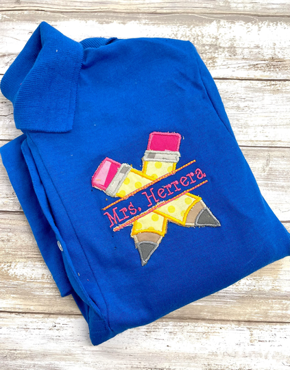 Personalized/ Monogrammed School/Teacher Split Pencils Appliquéd Polo Shirt