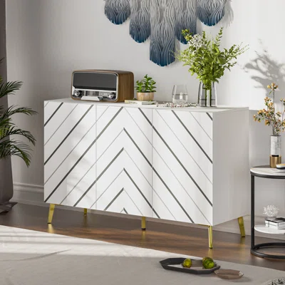 47.2" Wide White Buffet Cabinet Storage Kitchen Cabinet Sideboard