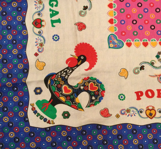 Vtg Portugal Tablecloth Barcelos Rooster Souvenir Portuguese Folk Art New/Dead-stock Cotton Square 44x46 Vintage 1990