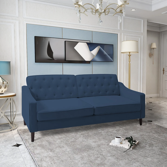 Fabric Sloped Arms Padded Sofa Loveseat Tufted Back Cushions with Removable Back & Seat