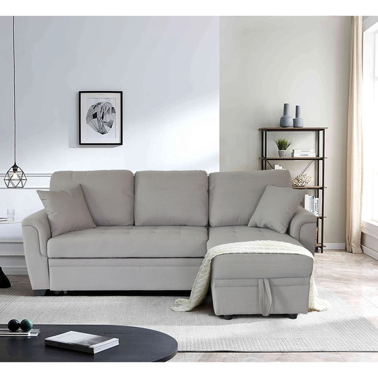 Sectional Sofa L Shaped Convertible Couch with Reversible Chaise Storage Seat with Ottomans, Grey Fabric