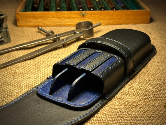 Black Leather 3 Pen Case, Triple Fountain Pencil Divider, Gift For Lawyer