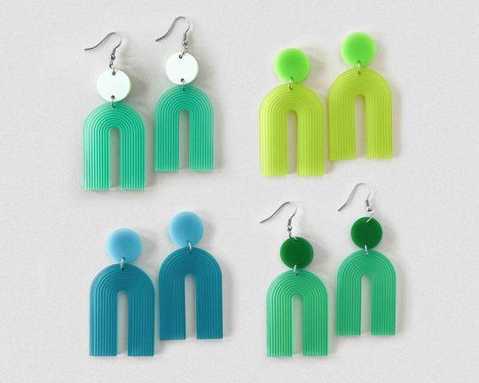 Colored Arch Earrings, Green Plastic Laser Cut Teal Lightweight Lime Geometric Jewelry, Mint Acrylic Jewelry