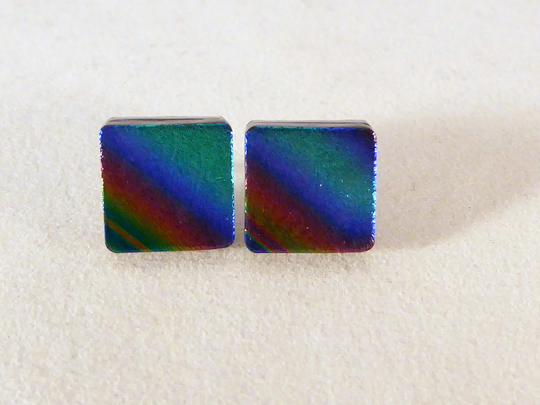 Multi Colored Blue, Green, Purple & Red Striped Dichroic Fused Glass