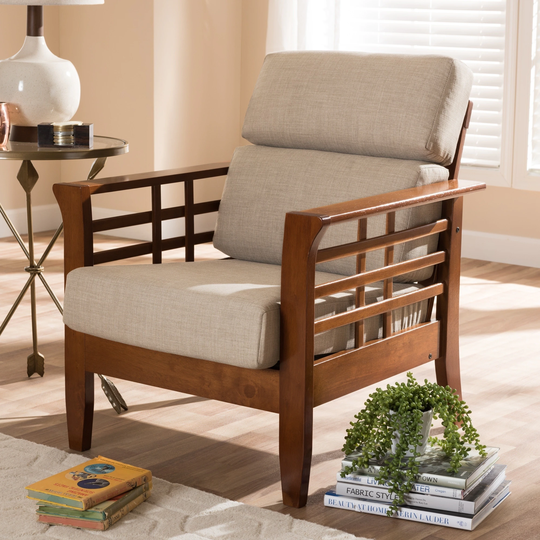 Mission Dark Beige Fabric 1-Seater Lounge Chair by Baxton Studio