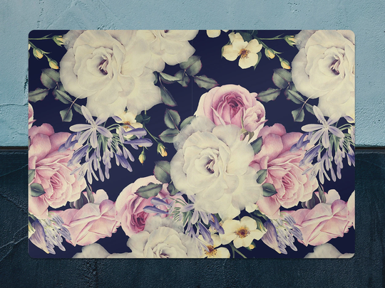 Baroque Flowers Chair Mat, Pink Protective White Splat Floral Vinyl Floor Pad, Office Room Rug, Kids Decor