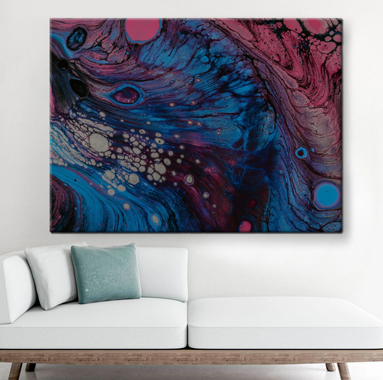 Abstract Colored Canvas Painting, Blue-Pink Paint Transition, Modern Art, Brush Stains, Artwork, Large Wall Home Gift Printing