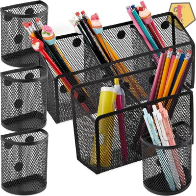 6 Pack Magnetic Pencil Holder Magnetic Storage Basket Organizer Metal Magnetic Pen Holder For Refrigerator Whiteboard Locker Accessories School Office