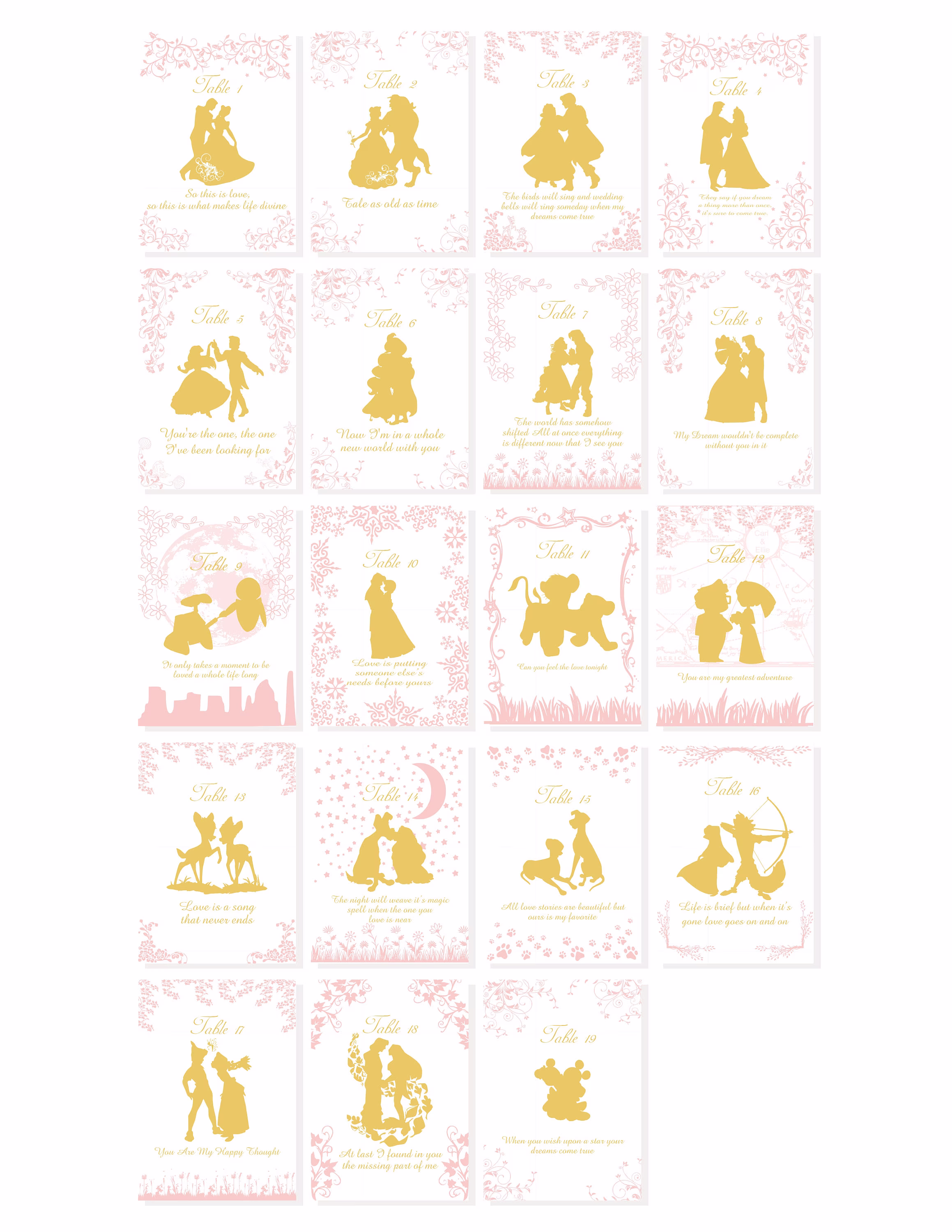 Pink & Gold Story Book Quotable Table Numbers | Cards Birthday