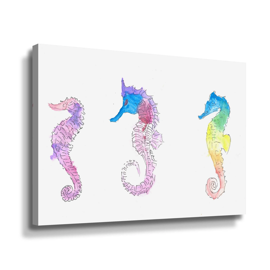 Seahorses Colorful Rainbow Trio Gallery Wrapped Canvas