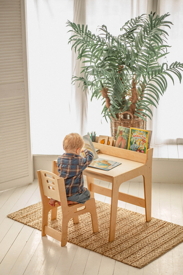 Preschool Learning Set Table With Bookshelf & Chair, Activity Table For Kids, Toddler Play Table, Nursery Montessori Furniture