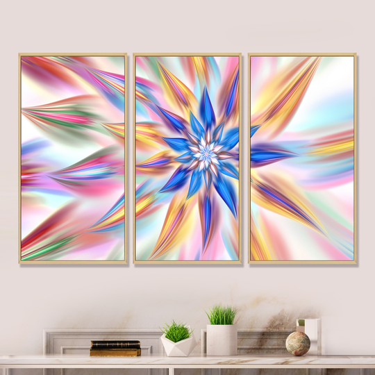Designart 'Exotic Dance of Multi Color Petals' Floral Framed Wall Art Set of 3 - 4 Colors of Frames