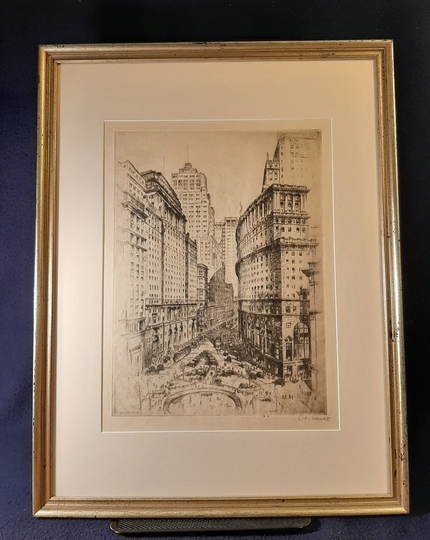 Anton Schutz | American 1894-1977 "Bowling Green" Drypoint, 1927, Signed in Pencil, | Free Shpping