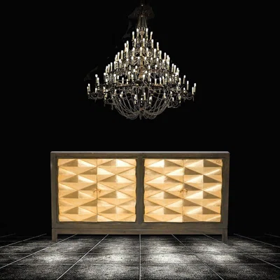 70 Inch Narrow Sideboard Brass Gold Doors Handmade Pattern