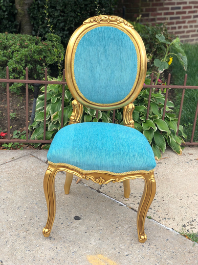 Caribbean Blue Gold Leaf Louis Xv Chair