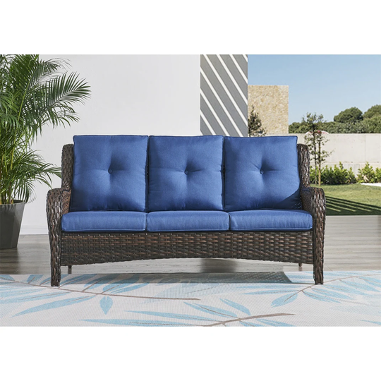 Outdoor Wicker Patio Sofa 3-Seat Rattan Sofa Furniture