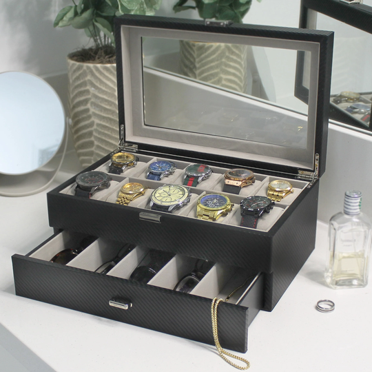 Custom Watch & Sunglasses Box With Drawer, Storage Box, Personalized Sunglass Organizer For Gift