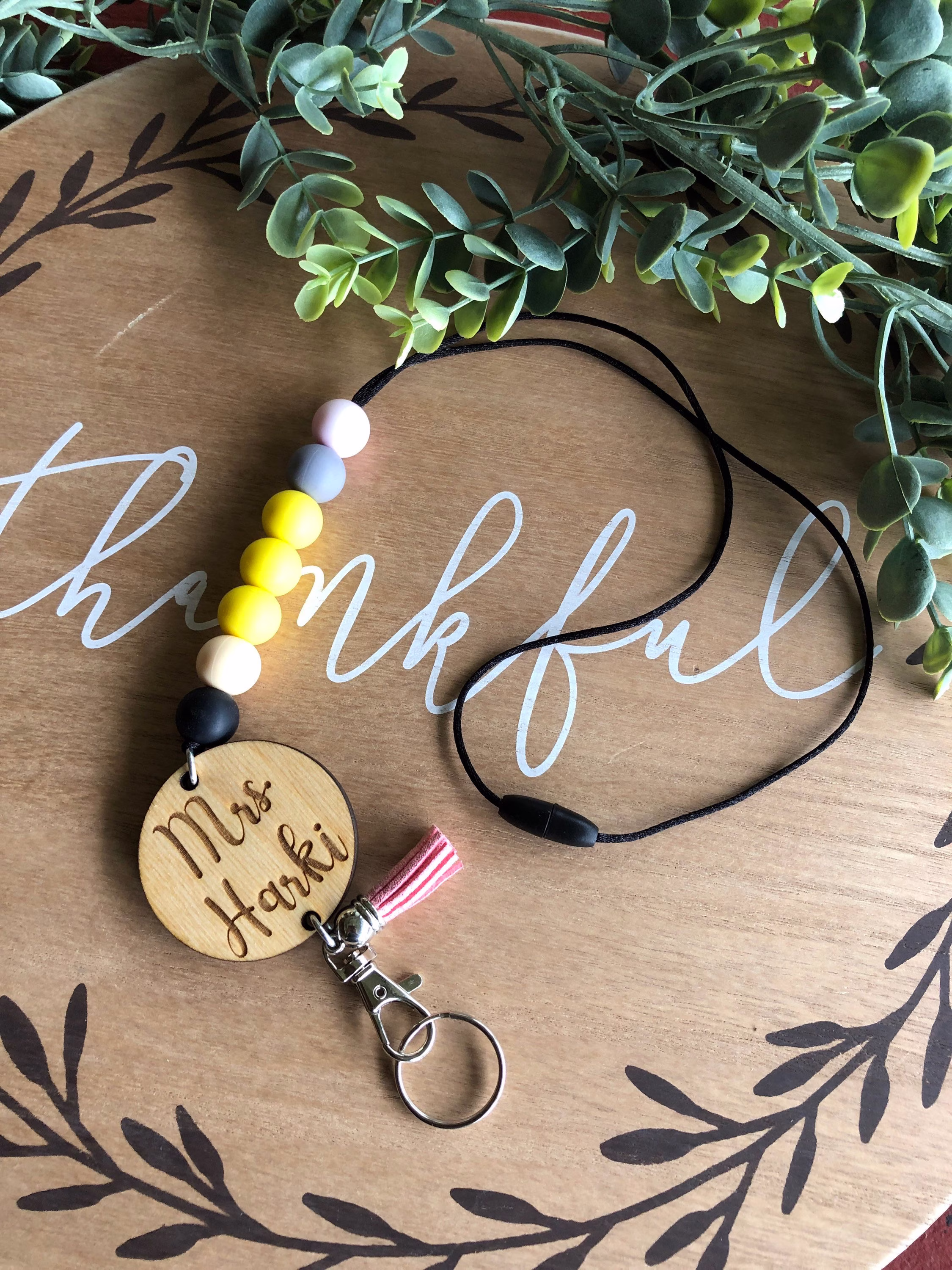 Personalized Pencil Teacher Lanyard, Beaded Teacher Lanyard With Name, Gift, Breakaway Lanyard Id Holder, Badge Holder
