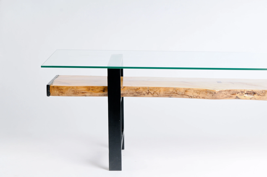 Glass Coffee Table Live Edge Slab With Metal Base