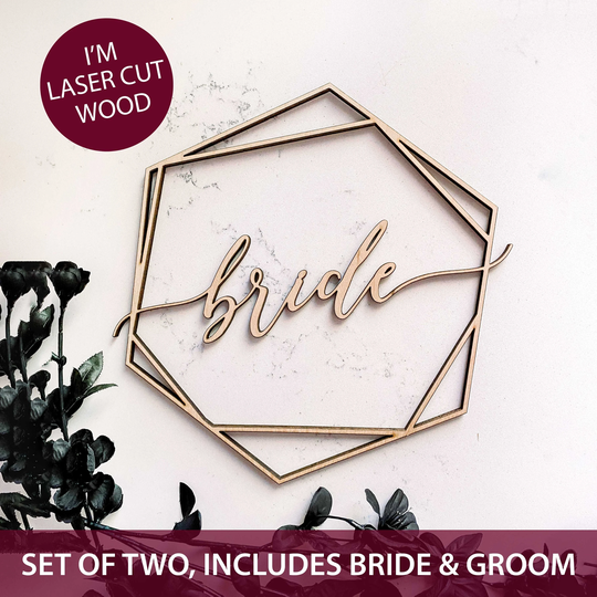 Bride & Groom Chair Sign, Laser Engraved, Geometric Wedding Sign