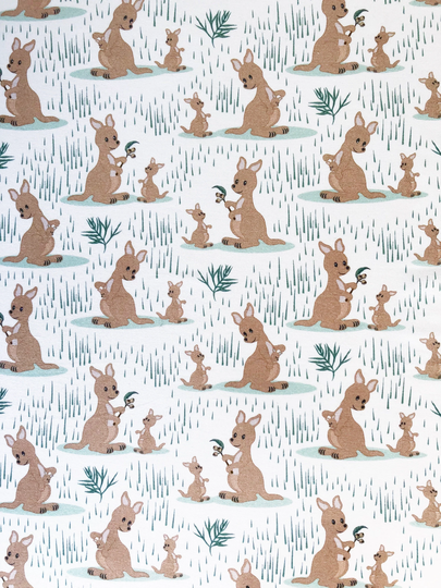 Aussie Mother Kangaroo & Baby Joey in The Grassland Quilting Cotton Fabric By 1/4 Yard, 1/2 Yard Or Fat Quarter, Kangaroo Gum Flora
