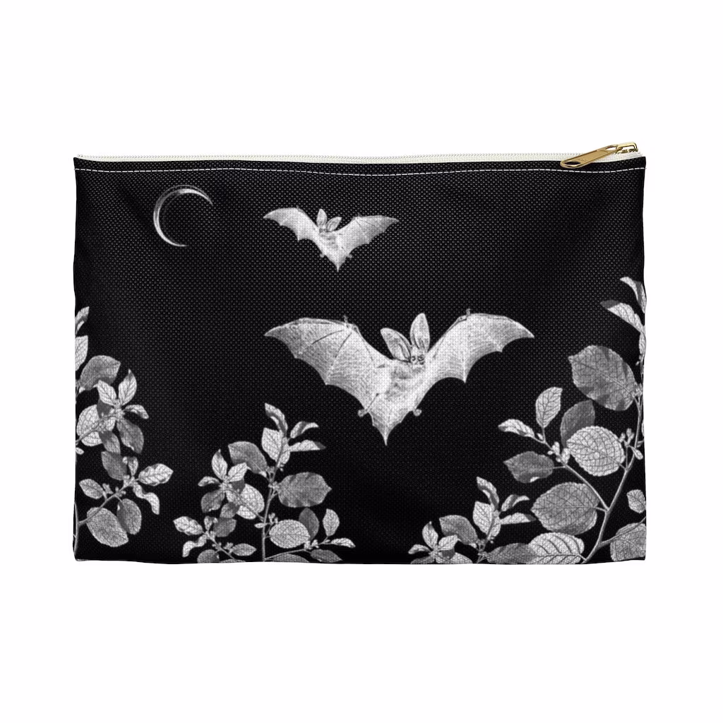 Goth Bat Zipper Pouch | Gothic Pencil Case Cosmetic Bag Witchy Travel Art Supply
