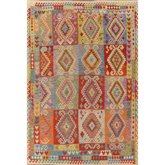 Multi-Color Reversible Kilim Geometric Area Rug Hand-woven Wool Carpet - 10'1"x 13'2"