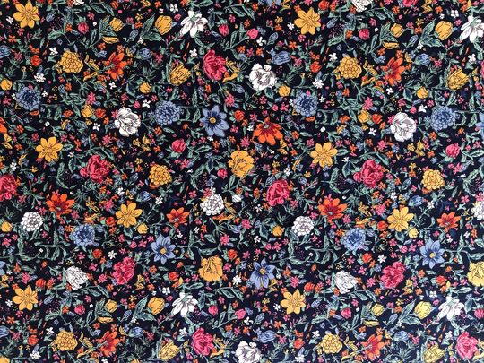 Small Flower Blooming Navy Floral Garden Quilting Cotton Fabric By 1/4 Or 1/2 Yard Fat Quarter, Flower Bird Butterfly