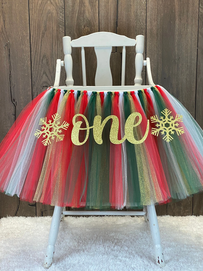High Chair Tutu, Winter Onederland 1st Birthday, Christmas Banner, First Birthday Skirt, Red, Green & Gold