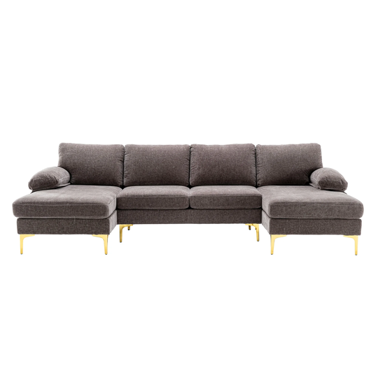Chenille Fabric U-Shape Symmetrical Sectional Sofa Set Livingroom Cushion Back Accent Sofa Wide Lounge Couch with Pillow Arms