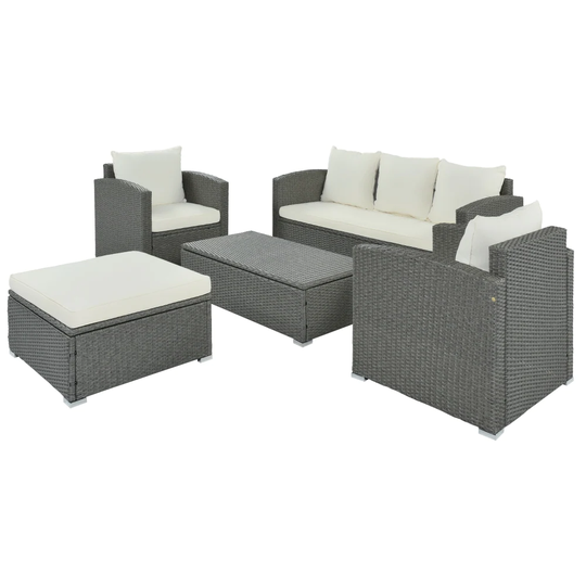 Outdoor 5-Piece Sectional Sofa Set with Table Gray with Beige Cushion