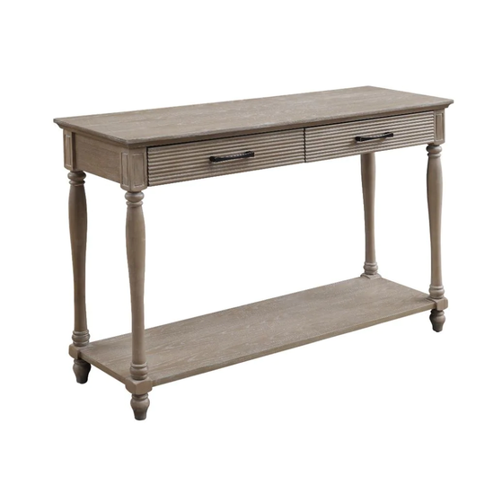 Sofa Table, Antique White Rectangular Sofa Table Storage 2 Drawers & Open Compartment Marble Top Wooden Frame