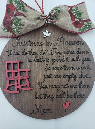 Mom Christmas in Heaven, Empty Chair, Ornament, Personalized