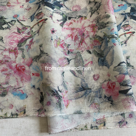 Lyocell Fabric, Color Pencil Style Floral Print, Jacquard Lyocell Half Yard By 59" Wide