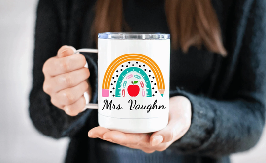 Teacher Pencil Rainbow Boho Personalized Insulated Mug - Travel Appreciation Gift