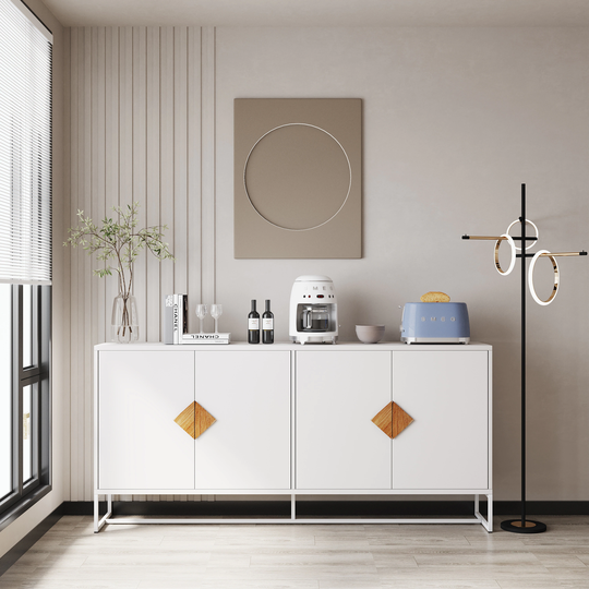 Solid wood 4 doors and double storage sideboard