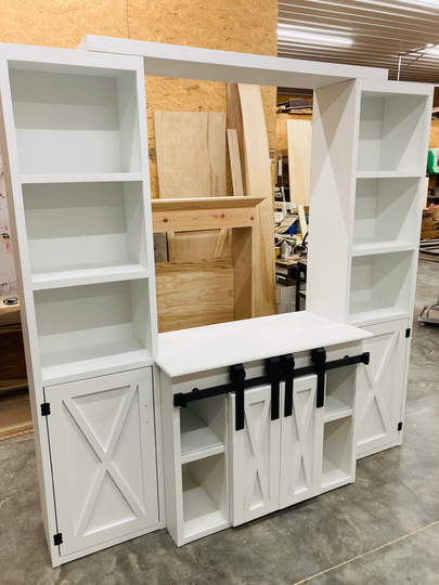 Entertainment Center, Barndoors, Rustic, Tv Console, Media, Living Room, Country, White, Buffet, Sideboard