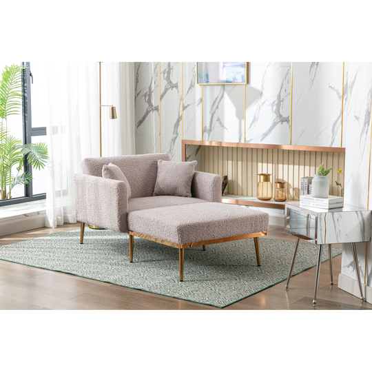 Teddy Fabric Upholstered Living Room Sleeper Sofa Chair With Rose Golden feet