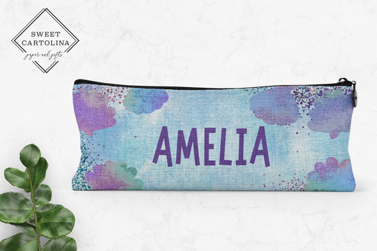 Personalized Pencil Case | Kids Pouch Back To School Supplies Glitter Seashell Mermaid