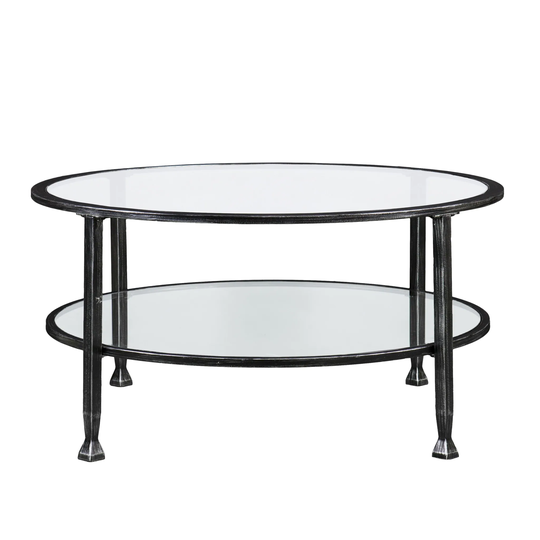 36" Black Glass And Metal Round Coffee Table - 18" H x 36" W x 36" D - 18" H x 36" W x 36" D