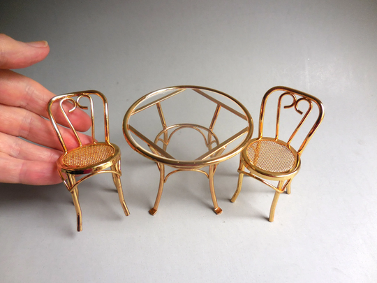 Bistro, Cafe Brass Table & Chair Set ~ Vintage Dollhouse Miniature
