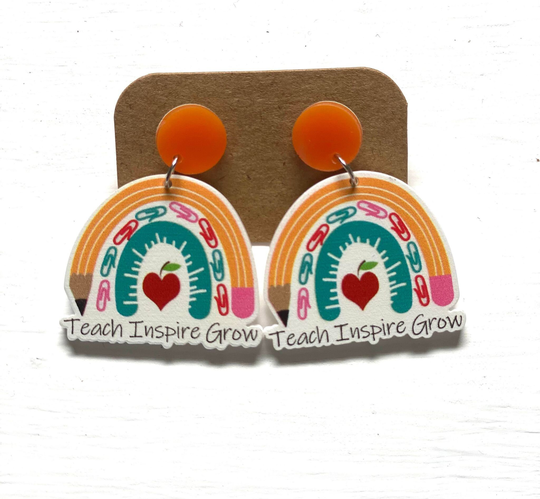 Pencil Teacher Earrings, School Gift, Rainbow Appreciation, Acrylic Earrings