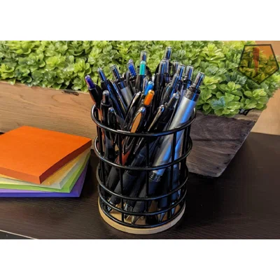 Desktop Pen Pencil Holder Cup For Desk, Metal Wood Basket Holder Container Storage Organizer For Office Counter Desk Desktop Locker