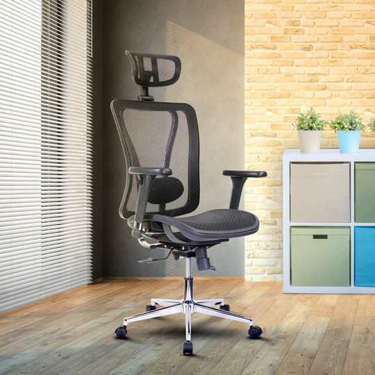 CTEX High Back Executive Mesh Office Chair with Arms, Headrest and Lumbar Support , Black