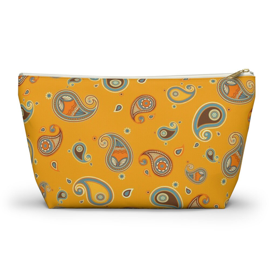Yellow Paisley Pouch, Cosmetic Bag, Pencil Case