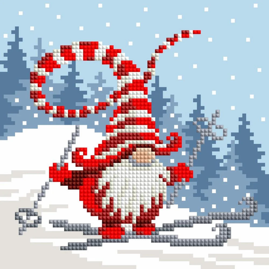Diy Vervaco Christmas Card Craft Gnome Skiing Santa Diamond Painting Gift Kit