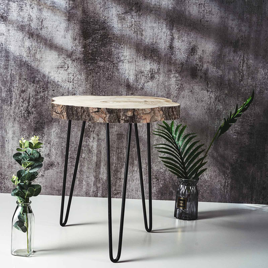 18" Tall Live Edge Side Table, Rustic Wooden Top End Coffee Table Nightstand With Hairpin Legs Holiday Home Living Room Decor